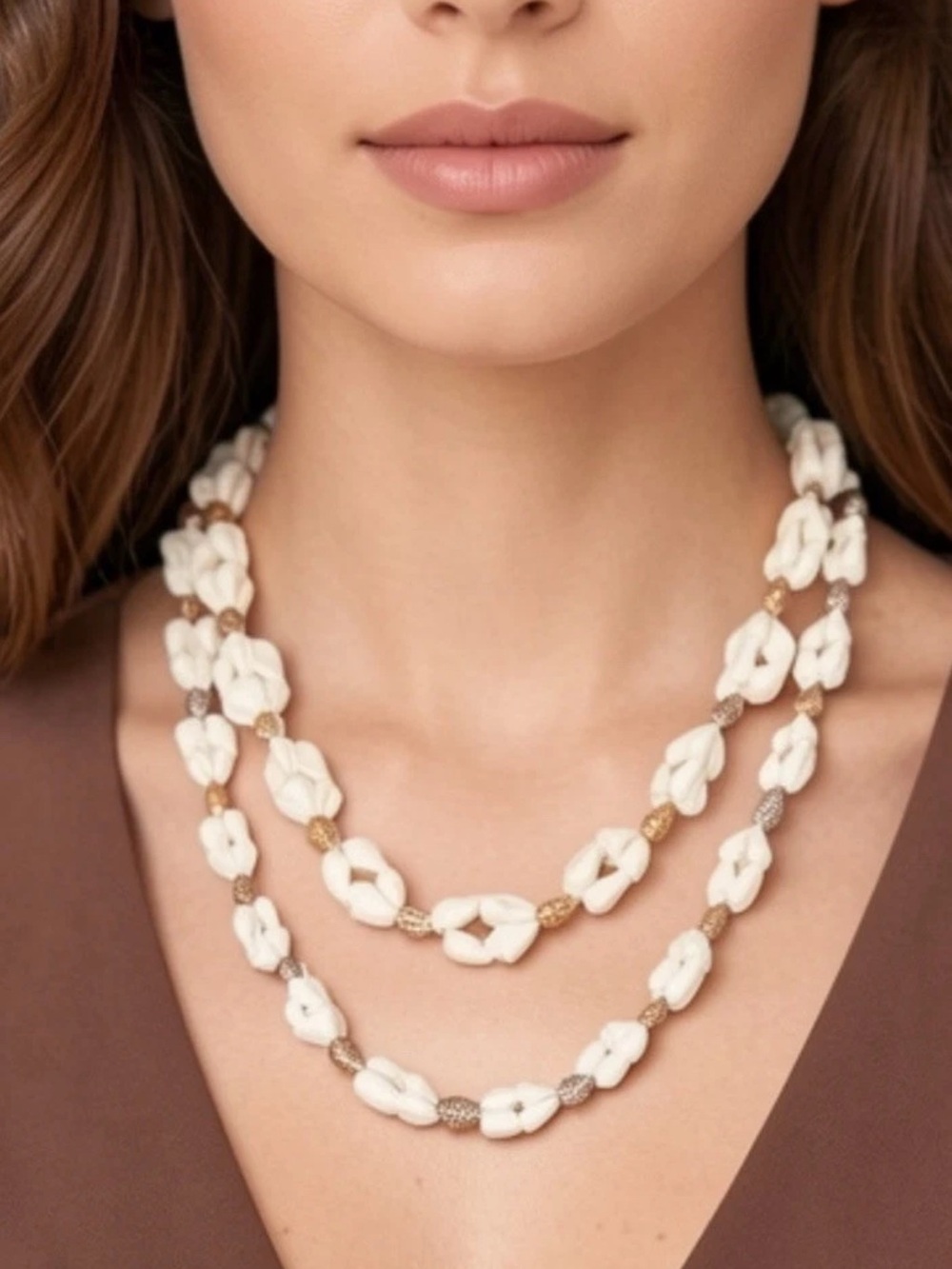 Vintage Hawaiian Natural Shell Lei Necklace Set 2pc Graduated Puka Nasa Cone